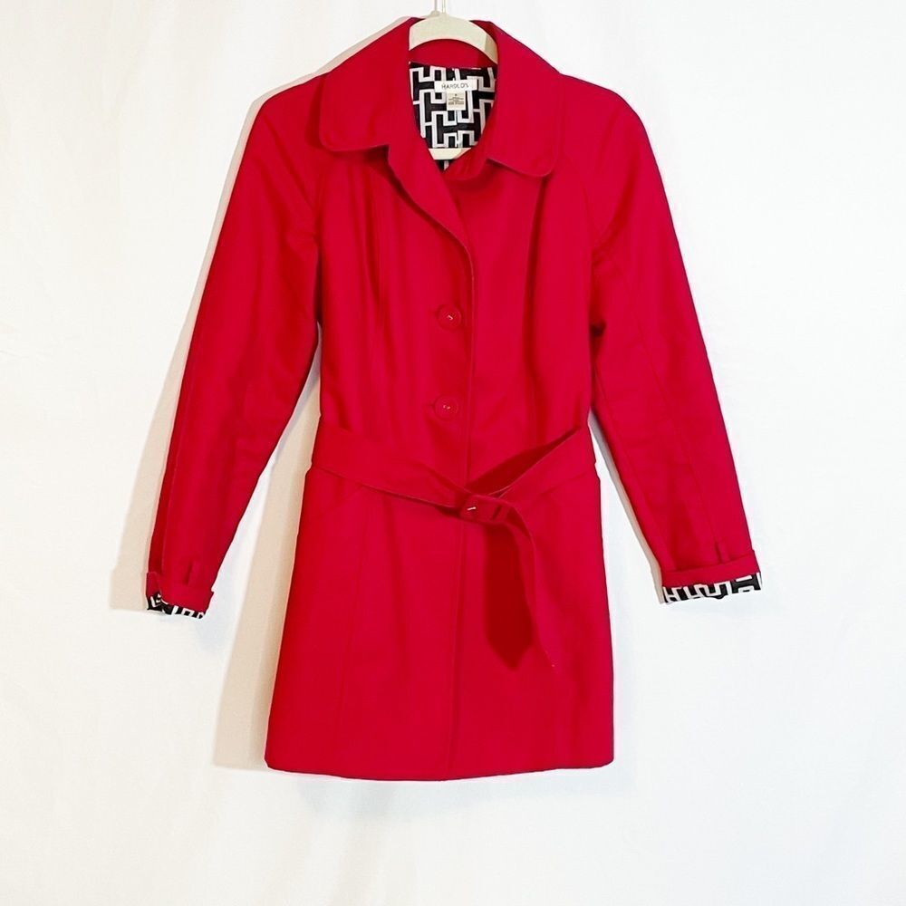 Harold’s Red Belted Mod Length Trench Coat 8 - Picture 2 of 9